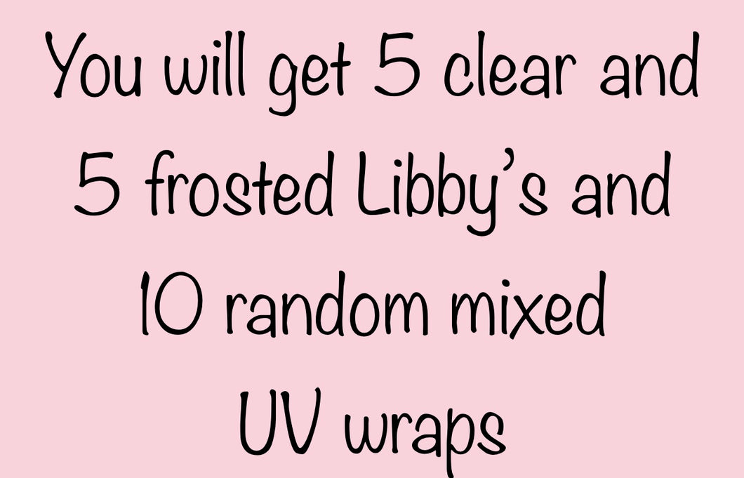 Box of 10x 16oz Libby glasses PLUS 10x UV DTF mixed wrap designs