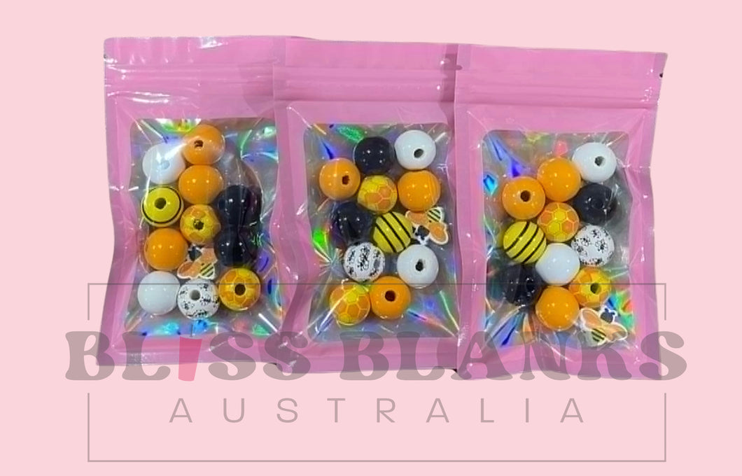 Wood Focal Bee Bead Mix