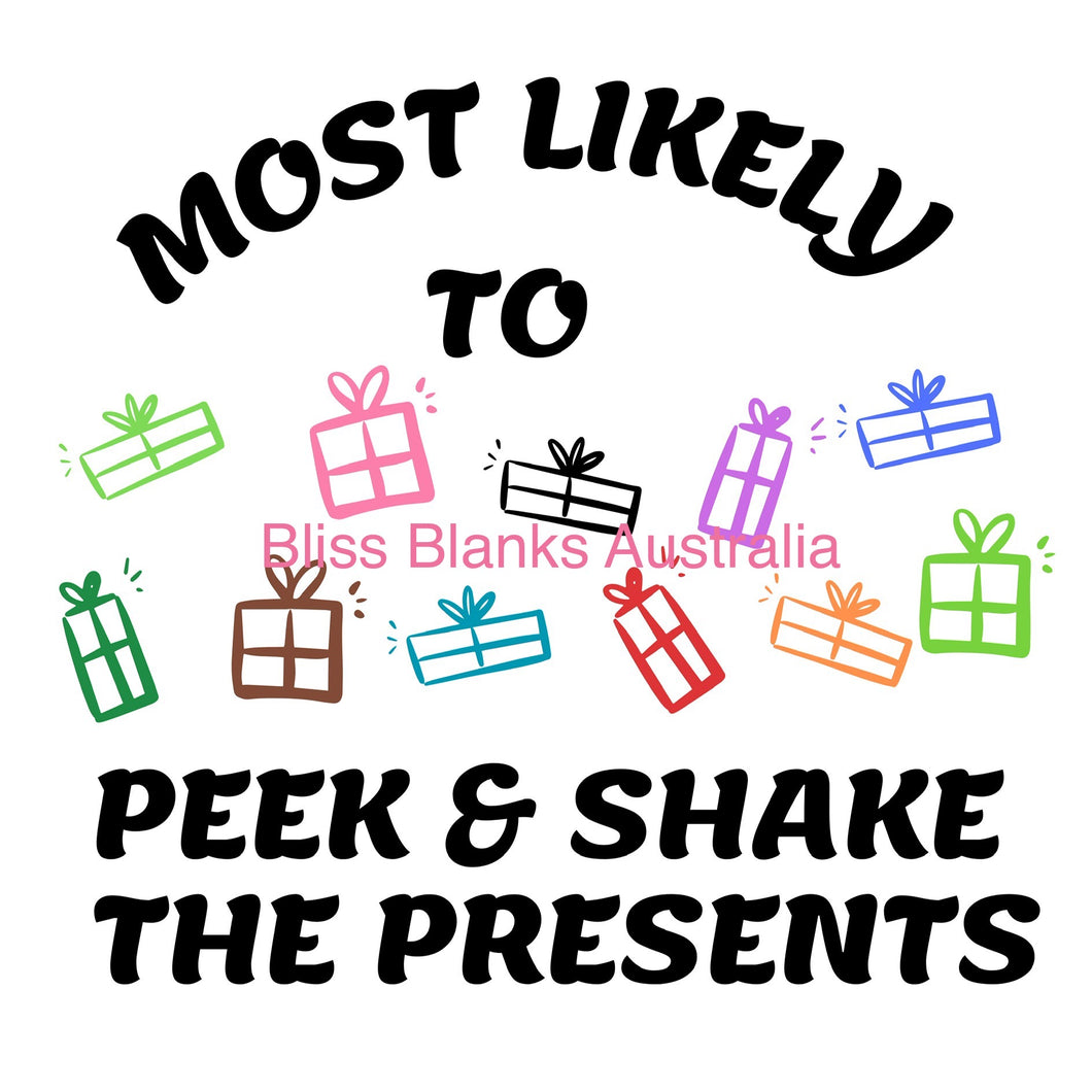 UV DTF Decal - Most Likely to Peek & Shake the Presents