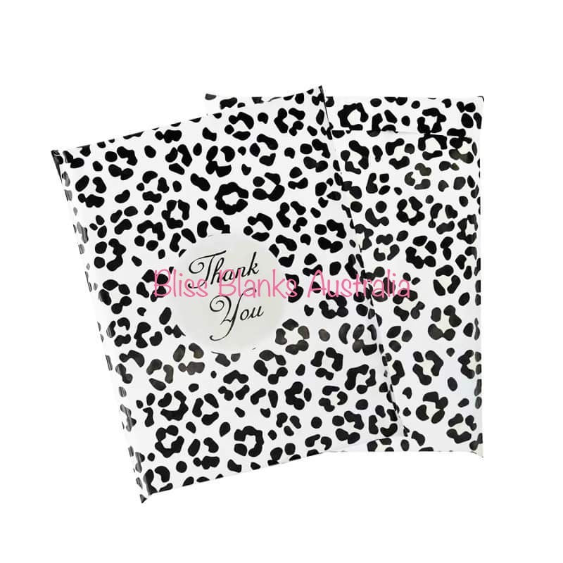 Black, Beige & White Leopard Thank you Poly Mailers