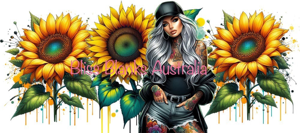 16oz UV DTF - Sunflower tattoo Girl (Exclusive design)