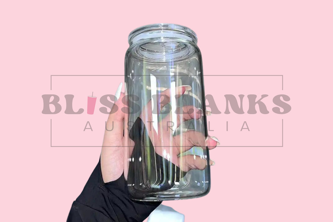 16oz Sublimation Clear Soda Can Libby glasses with CLEAR PLASTIC LID