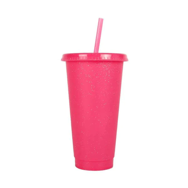 24oz PINK Glitter plastic cold cup