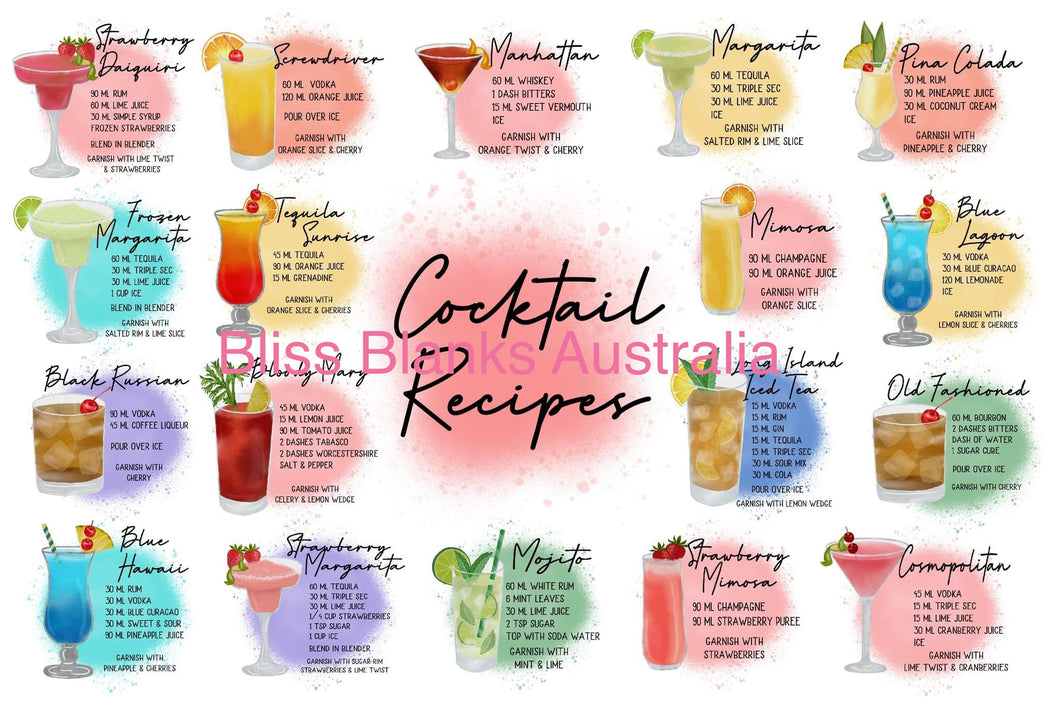 UV DTF - Set of 18 Cocktail recipe decals