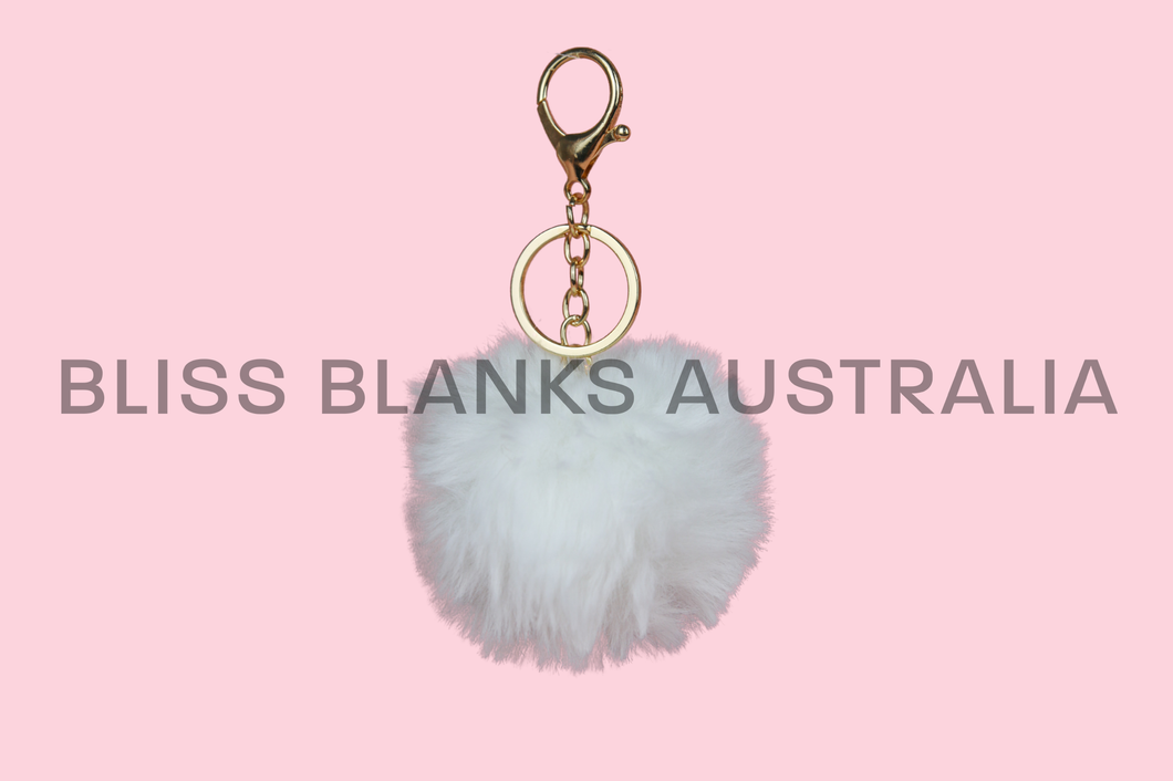 Puff Ball Keyring - White